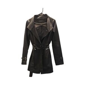 Rudsak Black Belted Trench Coat Jacket w/ Leather Accents